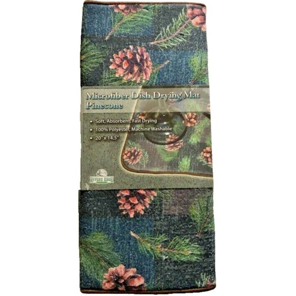River's Edge Pinecone Dish Drying Mat Cabin Ranch Lodge Cabin Super Absorbent